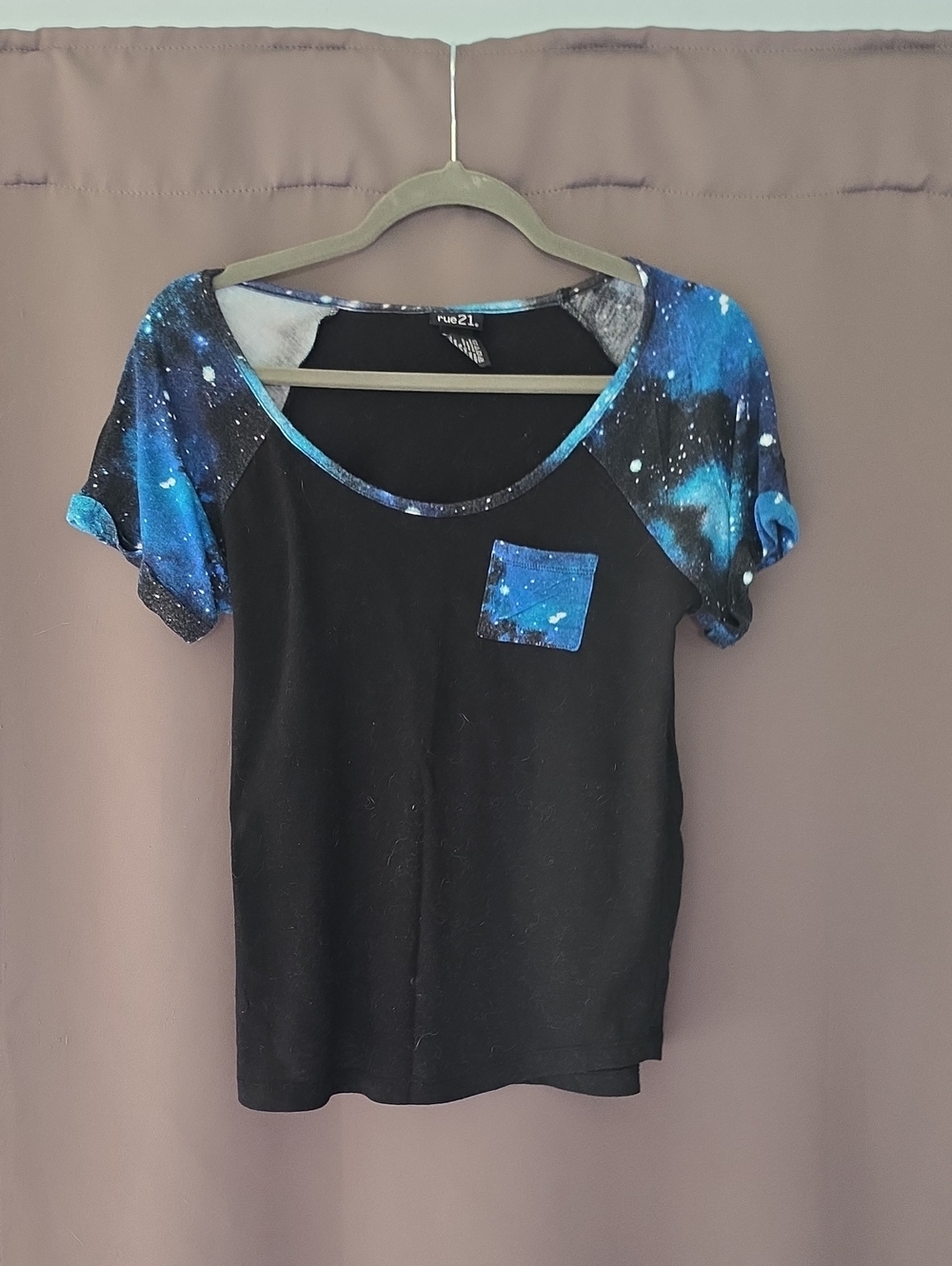 Rue21 Black Tee with Blue Galaxy Accents